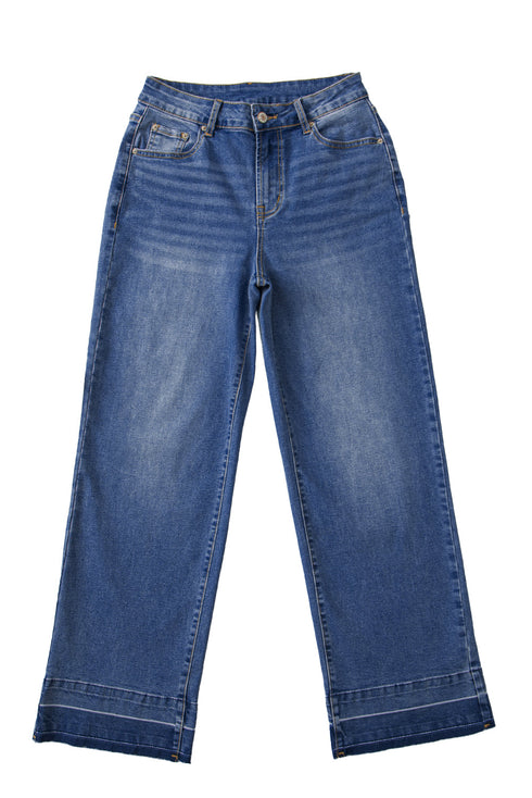 Raw Hem Unique Cuff High Rise Straight Loose Jeans
